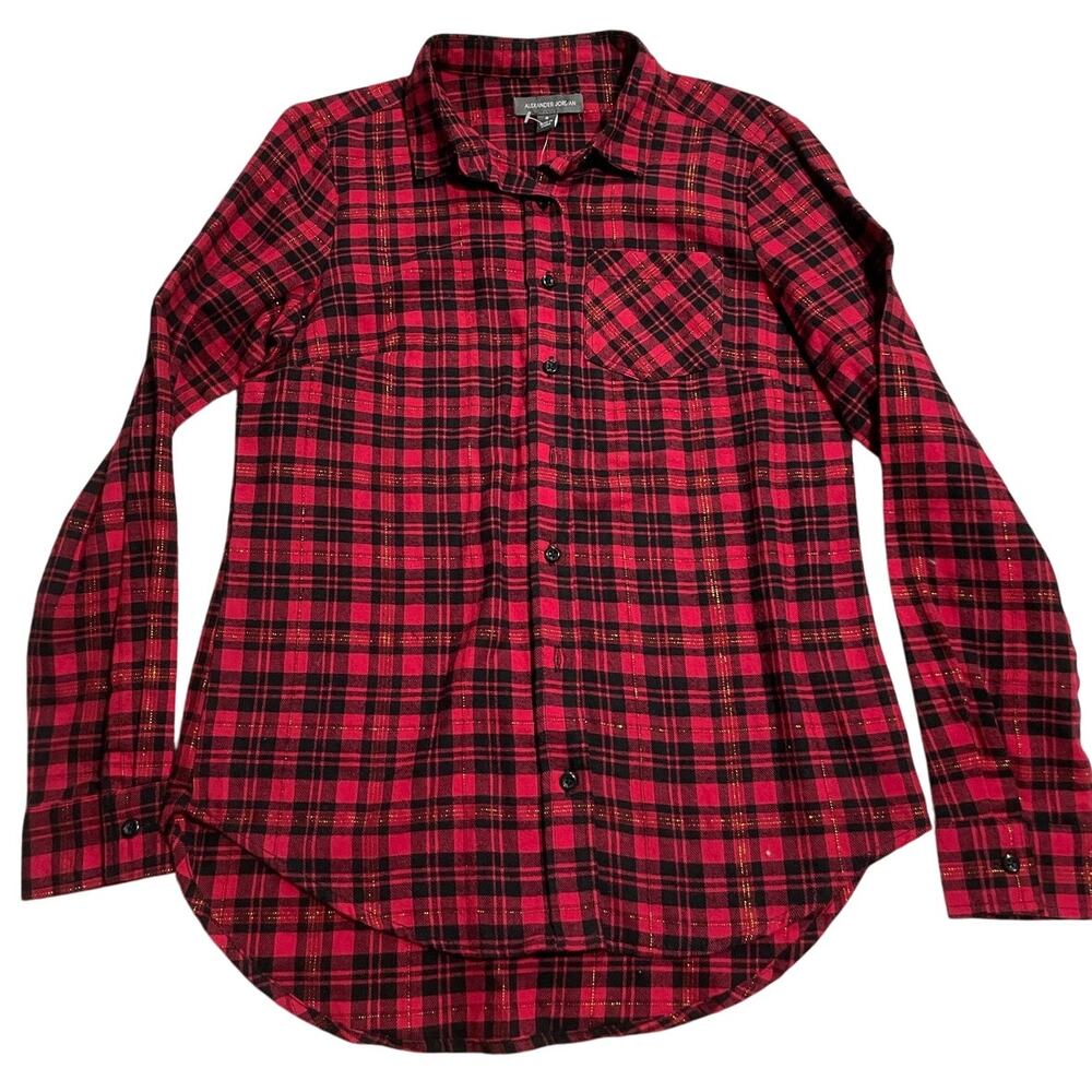 NWT Alexander Jordan Flannel Shirt Button Up Plaid Womens Small Red Black 5253